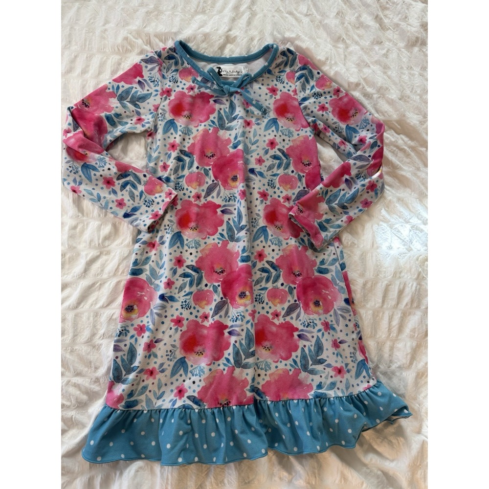 Lily And London Nightgown 4T Pink Blue Floral Polka Dot Ruffles Pajamas‎ PJ Gown